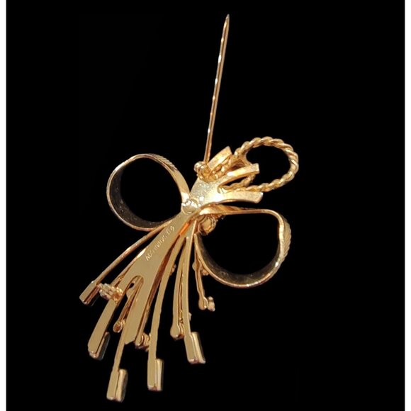 Sarah Coventry Gold-Tone Ribbon Brooch With Clear Rhinestones, Vintage - Picture 3 of 4